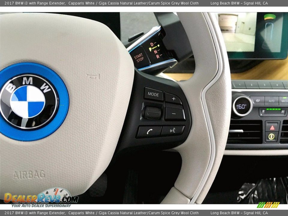 2017 BMW i3 with Range Extender Capparis White / Giga Cassia Natural Leather/Carum Spice Grey Wool Cloth Photo #19