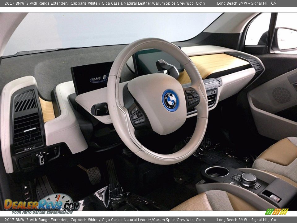 2017 BMW i3 with Range Extender Capparis White / Giga Cassia Natural Leather/Carum Spice Grey Wool Cloth Photo #21