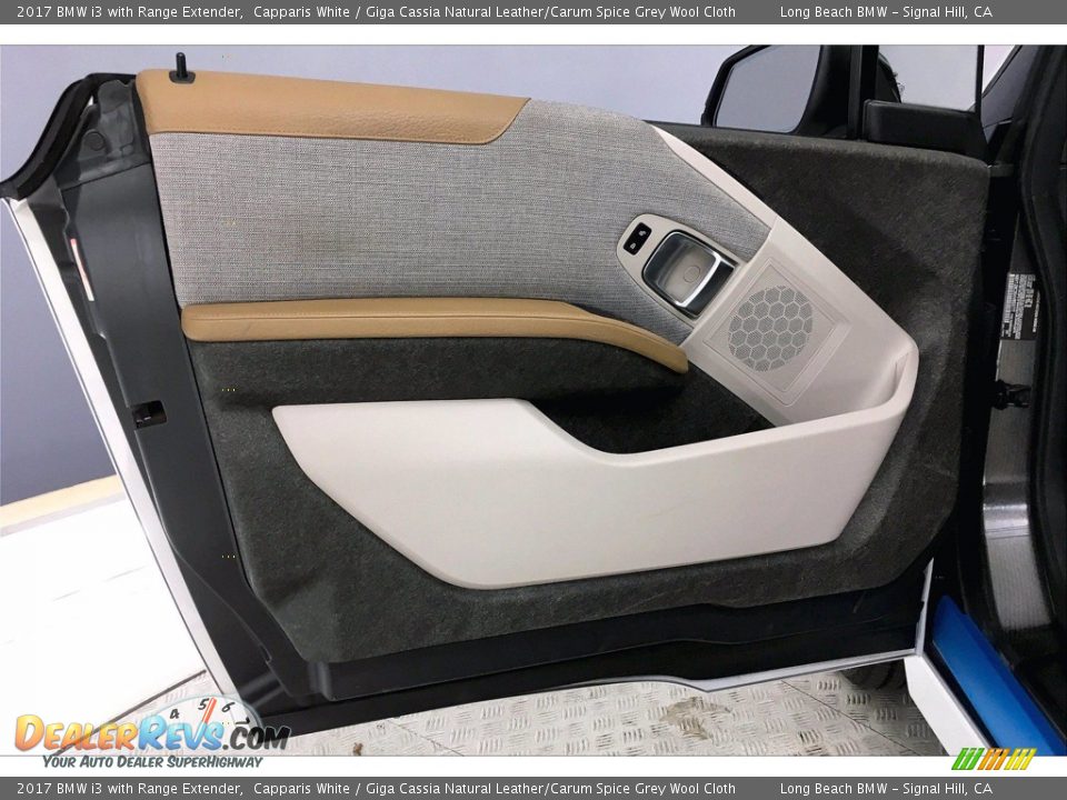 2017 BMW i3 with Range Extender Capparis White / Giga Cassia Natural Leather/Carum Spice Grey Wool Cloth Photo #23