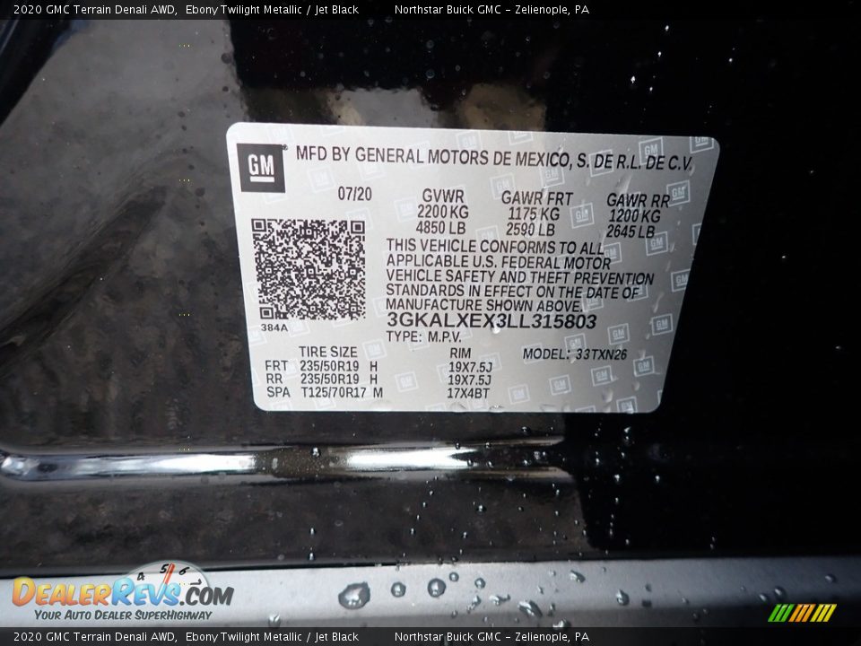 2020 GMC Terrain Denali AWD Ebony Twilight Metallic / Jet Black Photo #11