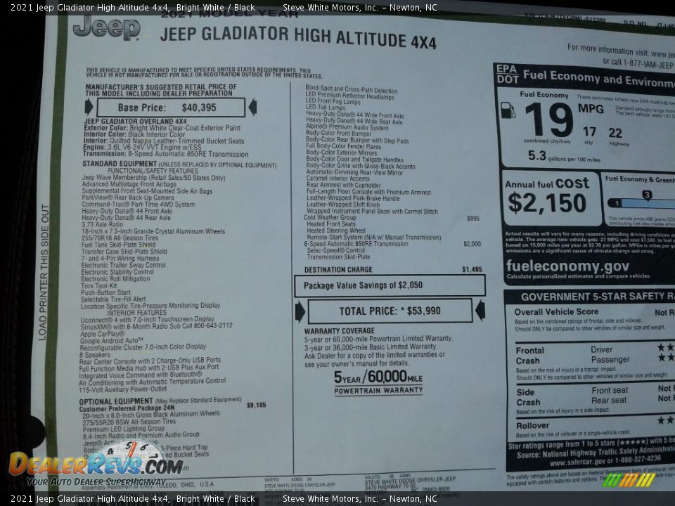 2021 Jeep Gladiator High Altitude 4x4 Bright White / Black Photo #29