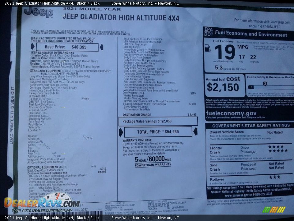 2021 Jeep Gladiator High Altitude 4x4 Window Sticker Photo #29