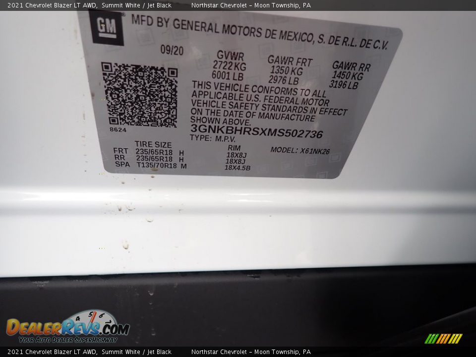 2021 Chevrolet Blazer LT AWD Summit White / Jet Black Photo #15