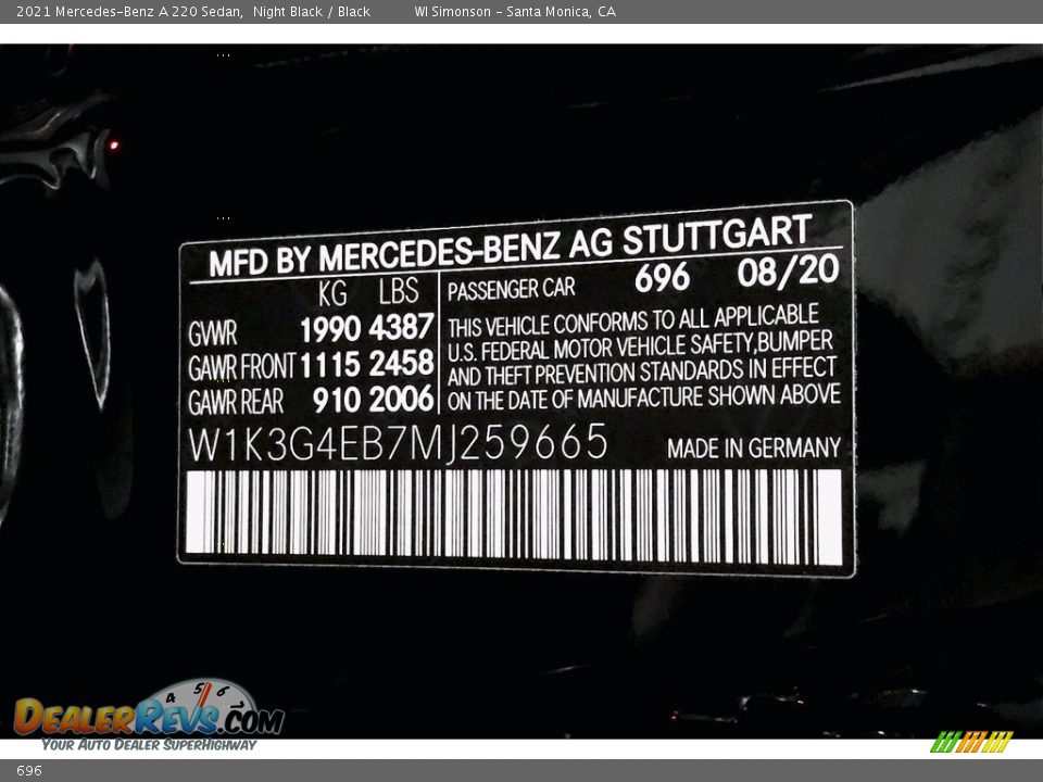 Mercedes-Benz Color Code 696 Night Black