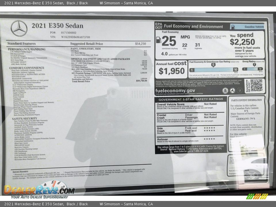 2021 Mercedes-Benz E 350 Sedan Window Sticker Photo #10