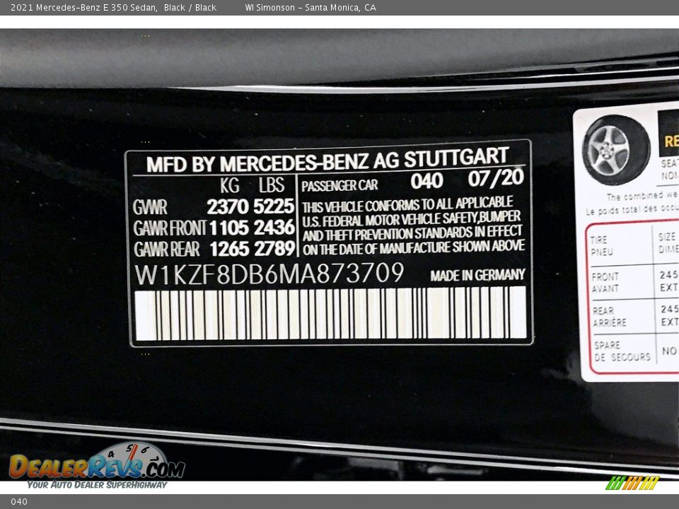 Mercedes-Benz Color Code 040 Black