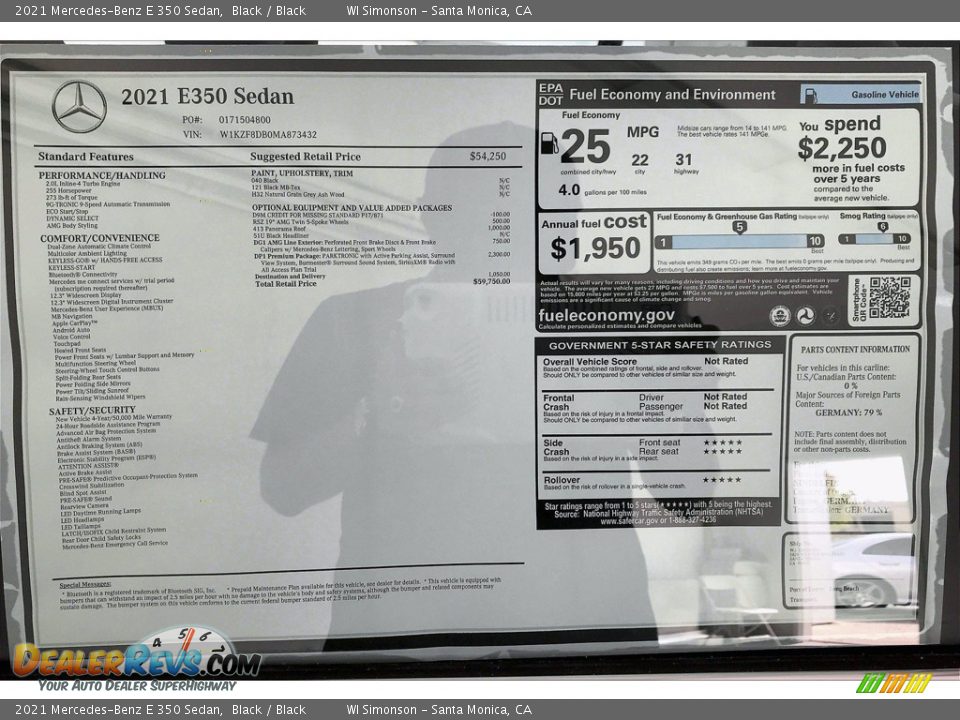 2021 Mercedes-Benz E 350 Sedan Window Sticker Photo #10