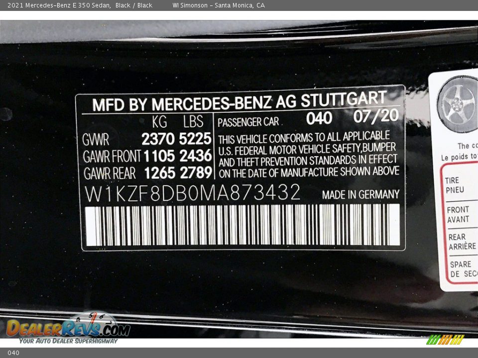 Mercedes-Benz Color Code 040 Black