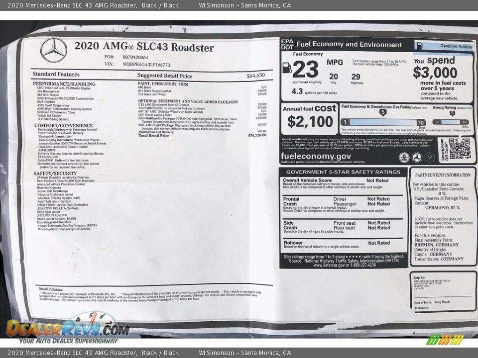 2020 Mercedes-Benz SLC 43 AMG Roadster Black / Black Photo #10