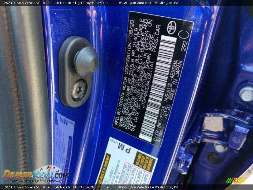 2021 Toyota Corolla SE Blue Crush Metallic / Light Gray/Moonstone Photo #35