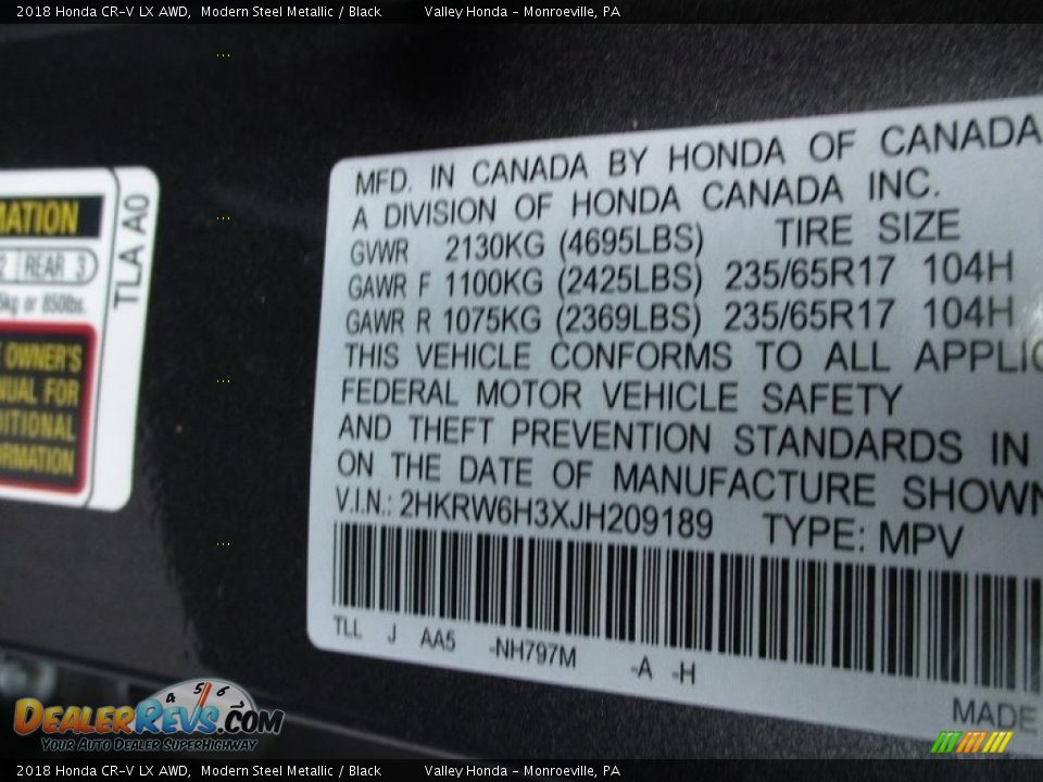 2018 Honda CR-V LX AWD Modern Steel Metallic / Black Photo #20