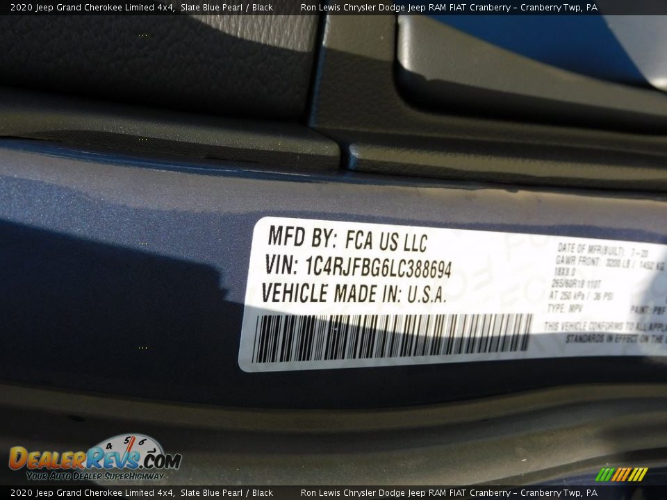 2020 Jeep Grand Cherokee Limited 4x4 Slate Blue Pearl / Black Photo #20