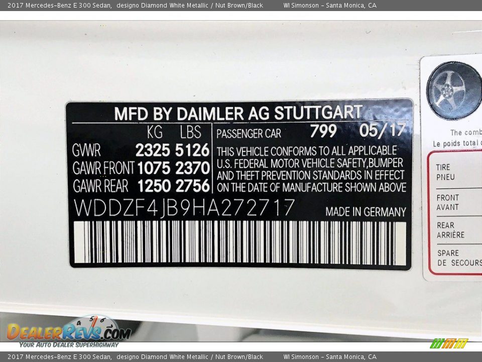 2017 Mercedes-Benz E 300 Sedan designo Diamond White Metallic / Nut Brown/Black Photo #24