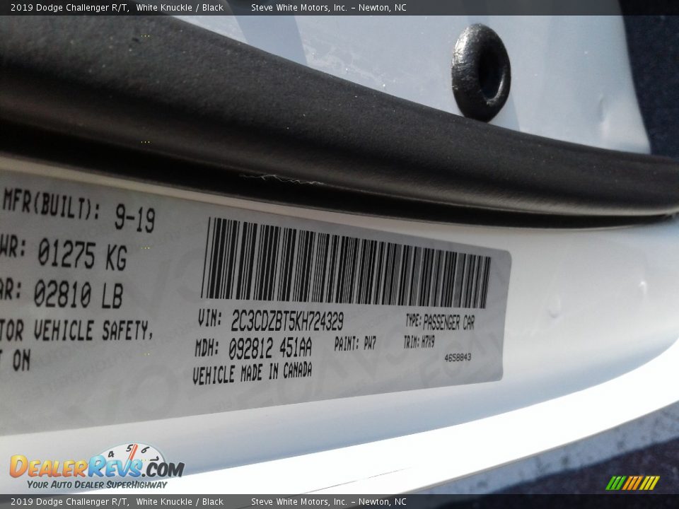 2019 Dodge Challenger R/T White Knuckle / Black Photo #27