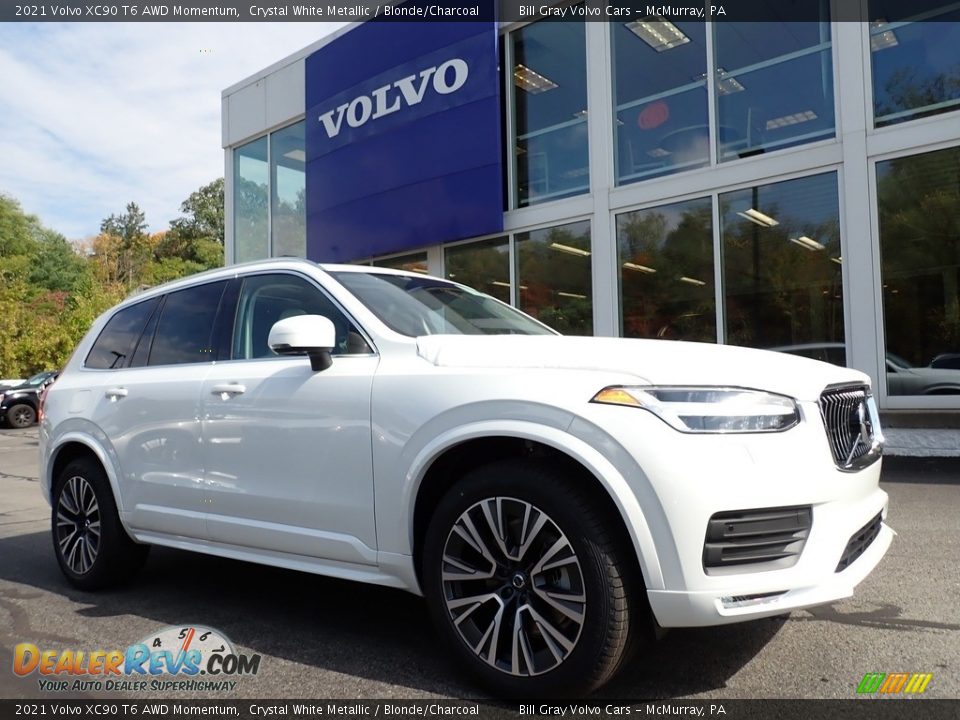 2021 Volvo XC90 T6 AWD Momentum Crystal White Metallic / Blonde/Charcoal Photo #1