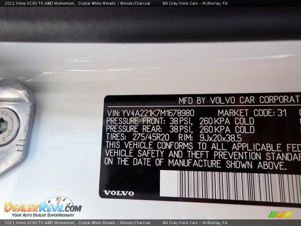 2021 Volvo XC90 T6 AWD Momentum Crystal White Metallic / Blonde/Charcoal Photo #11