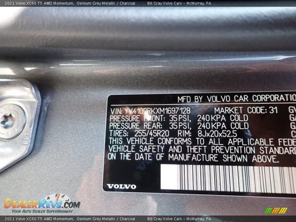 2021 Volvo XC60 T5 AWD Momentum Osmium Grey Metallic / Charcoal Photo #11