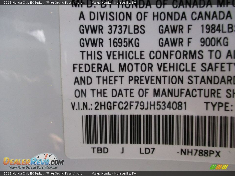 2018 Honda Civic EX Sedan White Orchid Pearl / Ivory Photo #19