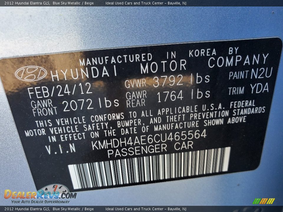 2012 Hyundai Elantra GLS Blue Sky Metallic / Beige Photo #22