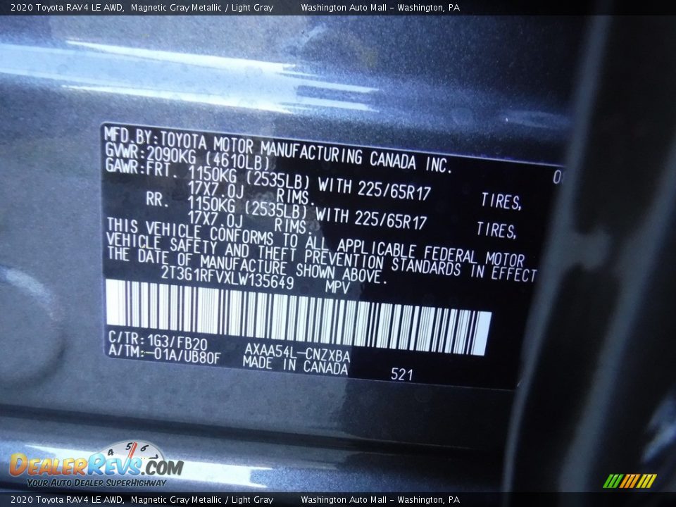2020 Toyota RAV4 LE AWD Magnetic Gray Metallic / Light Gray Photo #29