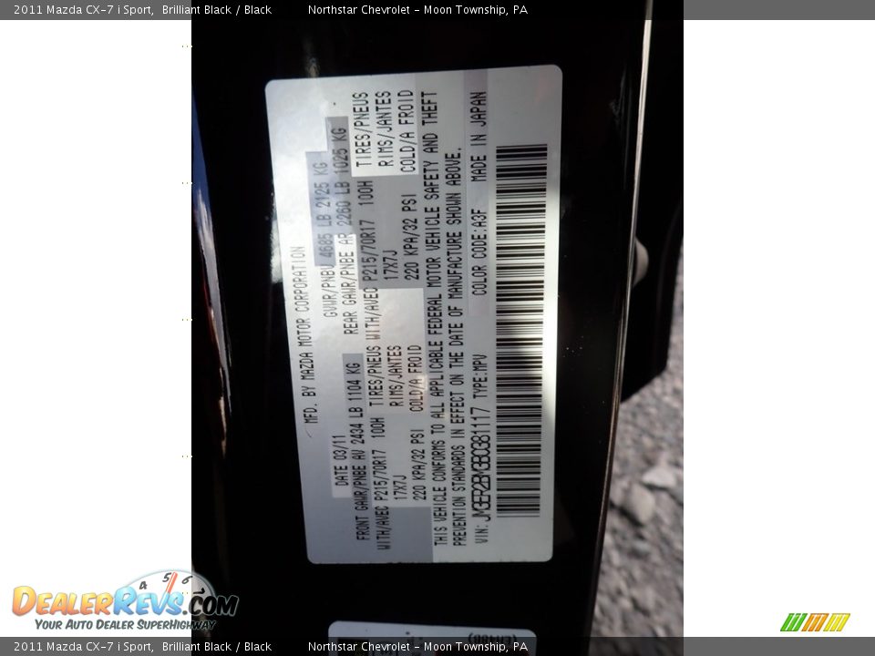 2011 Mazda CX-7 i Sport Brilliant Black / Black Photo #14