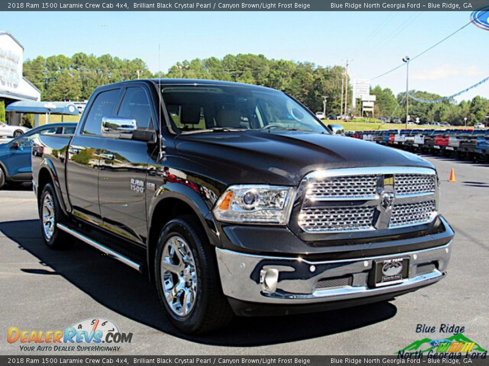 2018 Ram 1500 Laramie Crew Cab 4x4 Brilliant Black Crystal Pearl / Canyon Brown/Light Frost Beige Photo #7