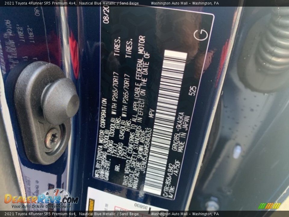 2021 Toyota 4Runner SR5 Premium 4x4 Nautical Blue Metallic / Sand Beige Photo #35