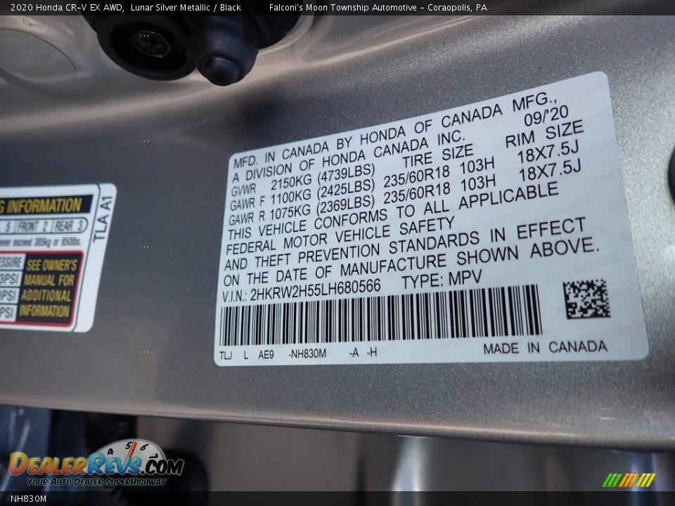 Honda Color Code NH830M Lunar Silver Metallic