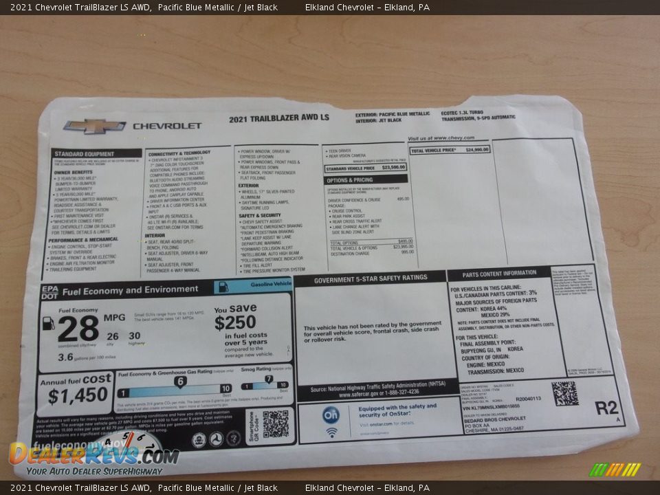 2021 Chevrolet TrailBlazer LS AWD Window Sticker Photo #33