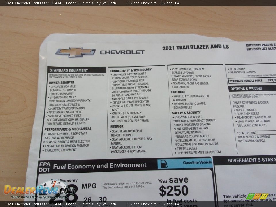 2021 Chevrolet TrailBlazer LS AWD Window Sticker Photo #34