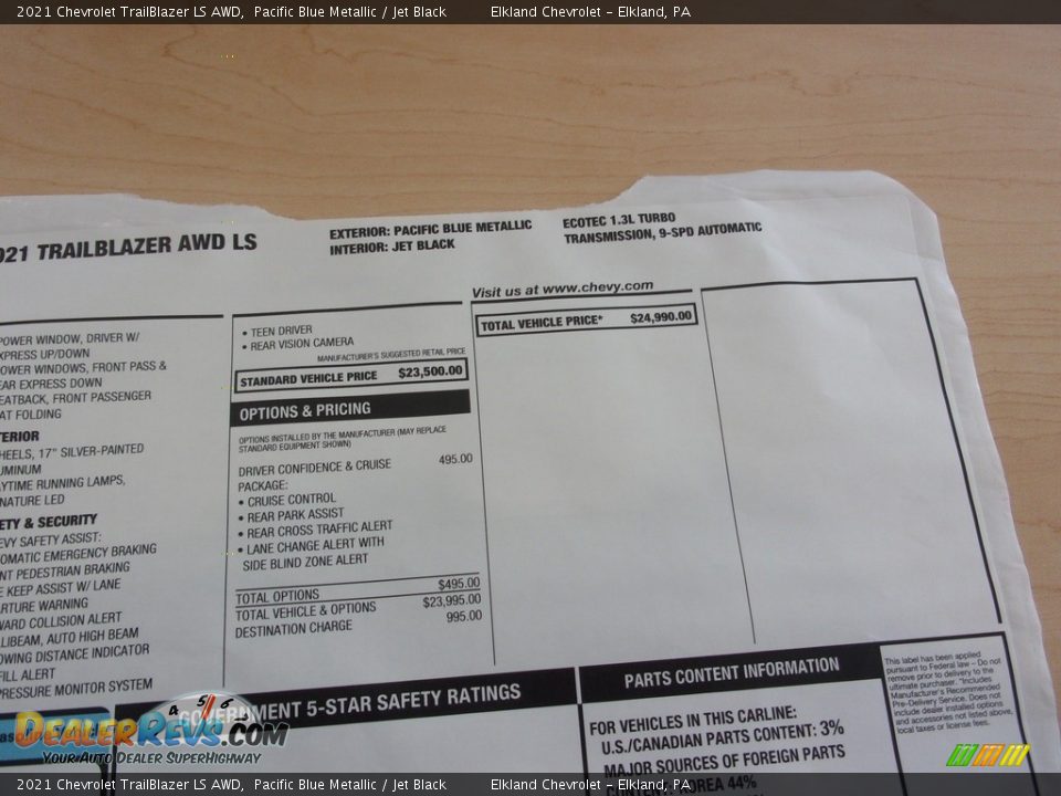 2021 Chevrolet TrailBlazer LS AWD Window Sticker Photo #35