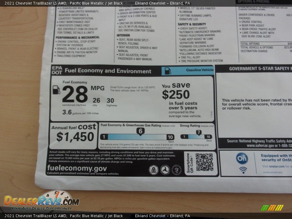 2021 Chevrolet TrailBlazer LS AWD Window Sticker Photo #36