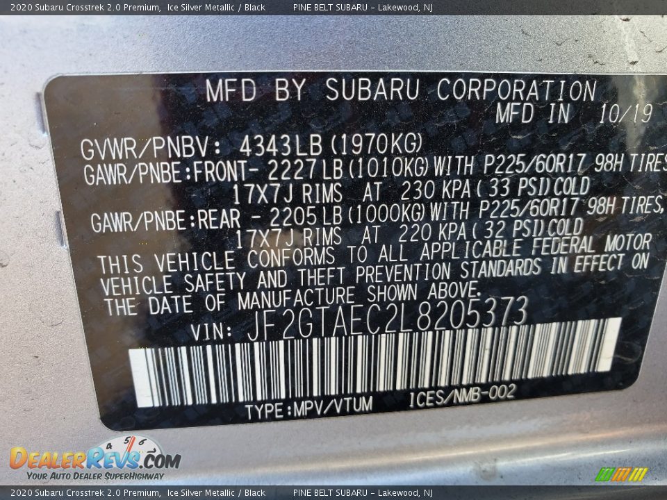 2020 Subaru Crosstrek 2.0 Premium Ice Silver Metallic / Black Photo #36
