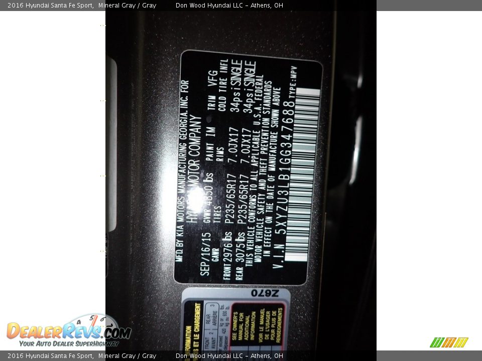 2016 Hyundai Santa Fe Sport Mineral Gray / Gray Photo #33