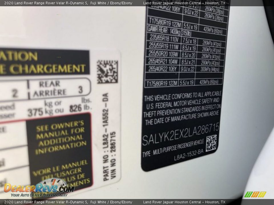 2020 Land Rover Range Rover Velar R-Dynamic S Fuji White / Ebony/Ebony Photo #31