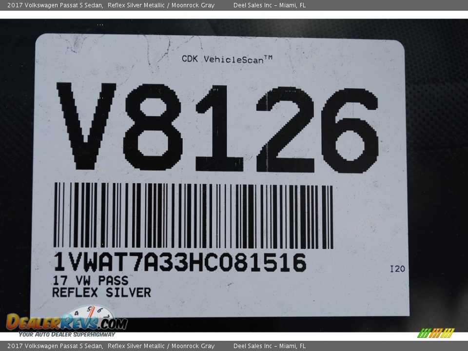 2017 Volkswagen Passat S Sedan Reflex Silver Metallic / Moonrock Gray Photo #20