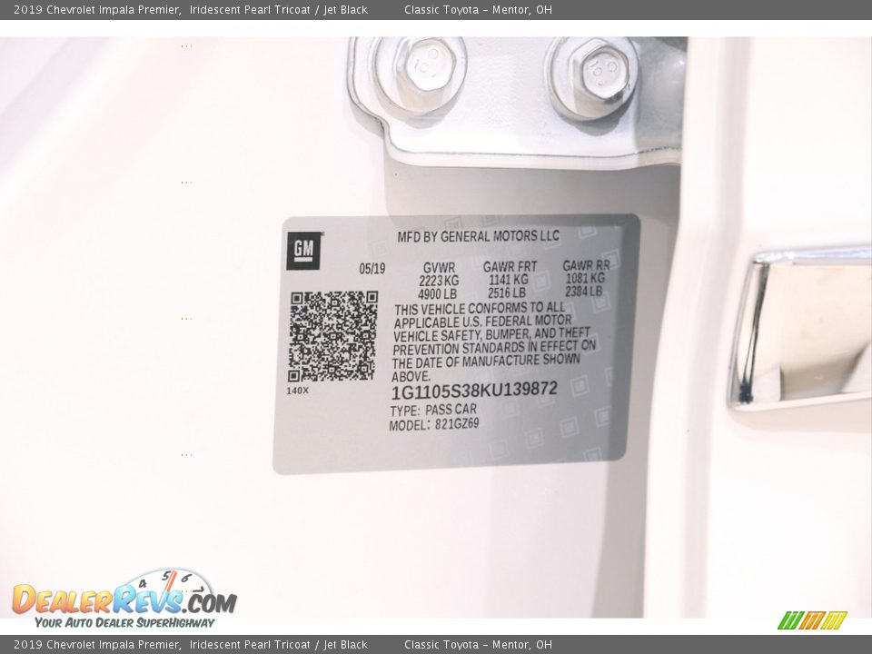 2019 Chevrolet Impala Premier Iridescent Pearl Tricoat / Jet Black Photo #20