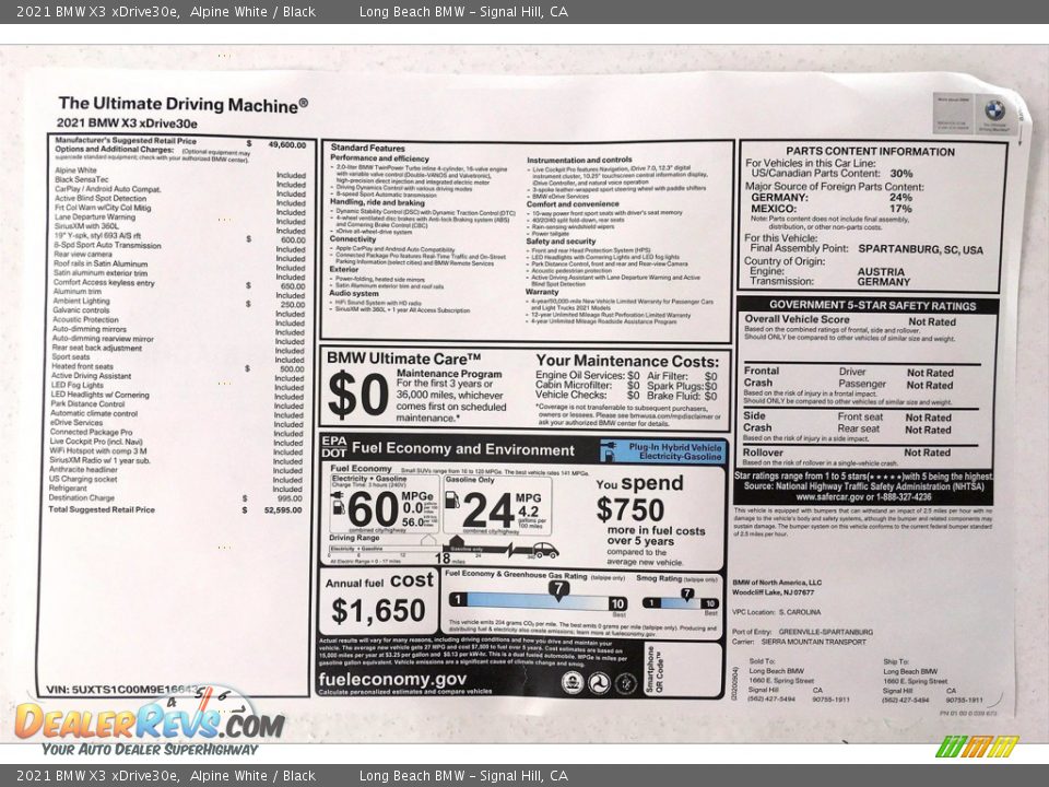 2021 BMW X3 xDrive30e Window Sticker Photo #17