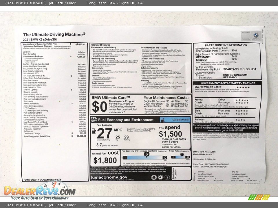 2021 BMW X3 sDrive30i Jet Black / Black Photo #17