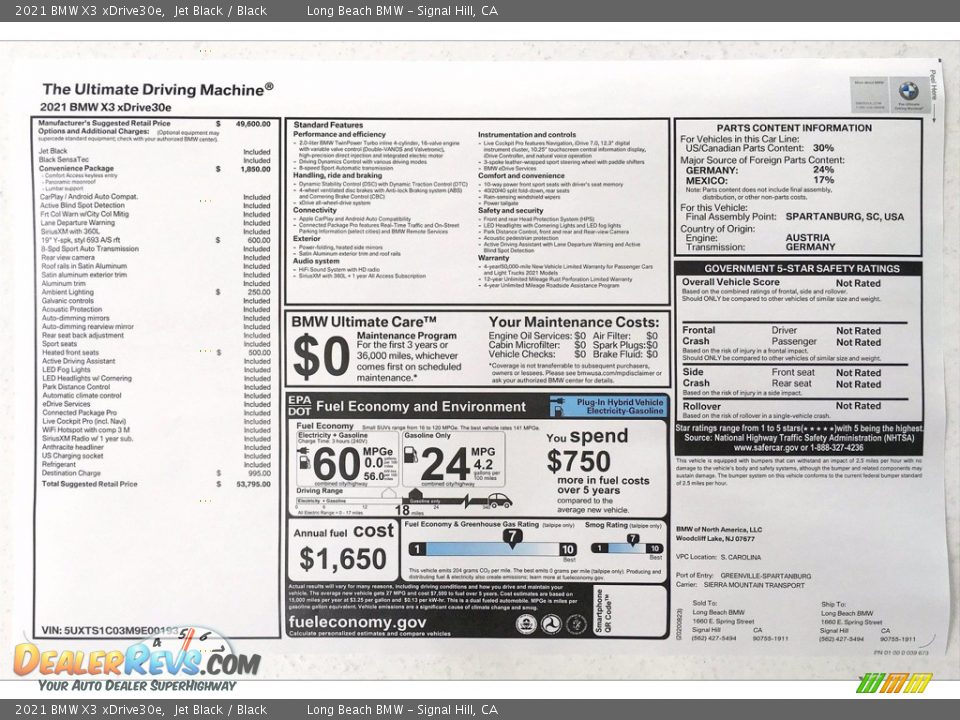 2021 BMW X3 xDrive30e Window Sticker Photo #17