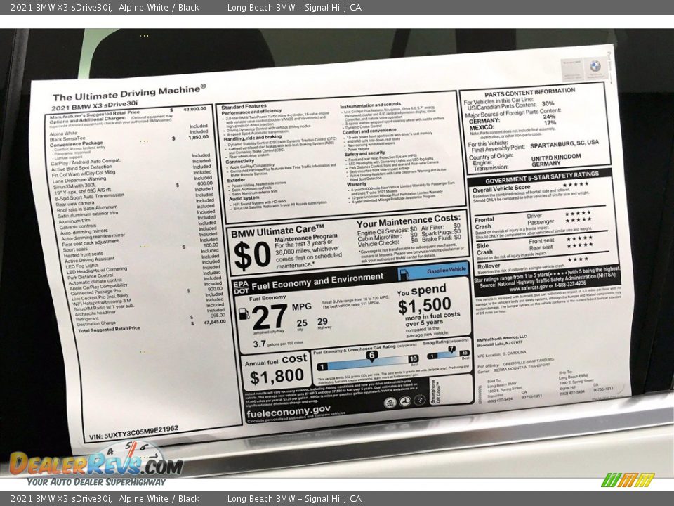 2021 BMW X3 sDrive30i Alpine White / Black Photo #17