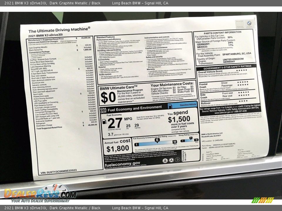 2021 BMW X3 sDrive30i Window Sticker Photo #17