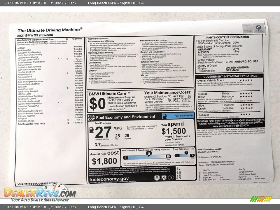2021 BMW X3 sDrive30i Window Sticker Photo #17