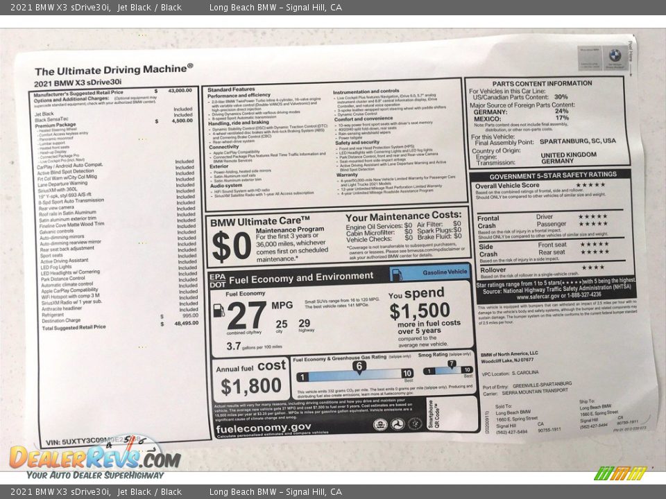 2021 BMW X3 sDrive30i Window Sticker Photo #17