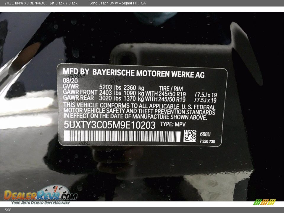 BMW Color Code 668 Jet Black