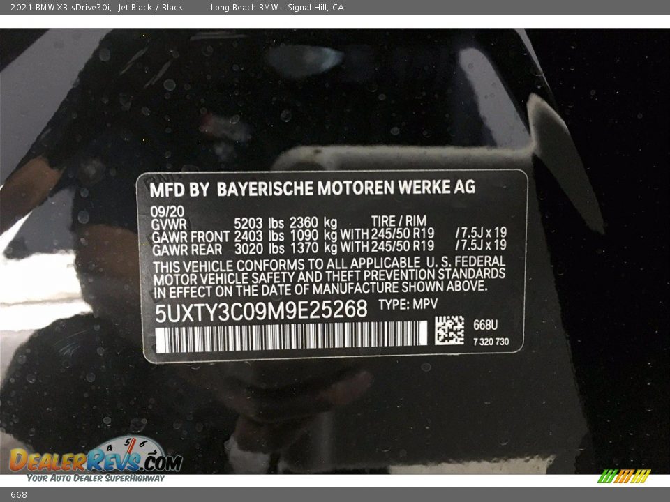 BMW Color Code 668 Jet Black