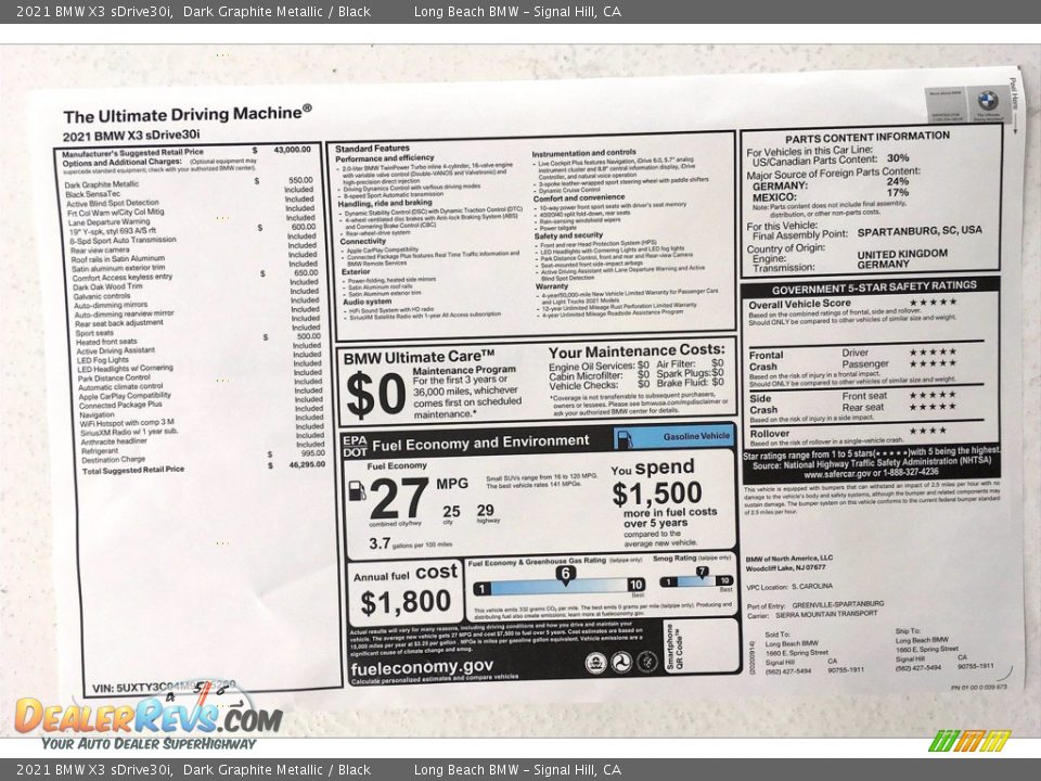 2021 BMW X3 sDrive30i Dark Graphite Metallic / Black Photo #17