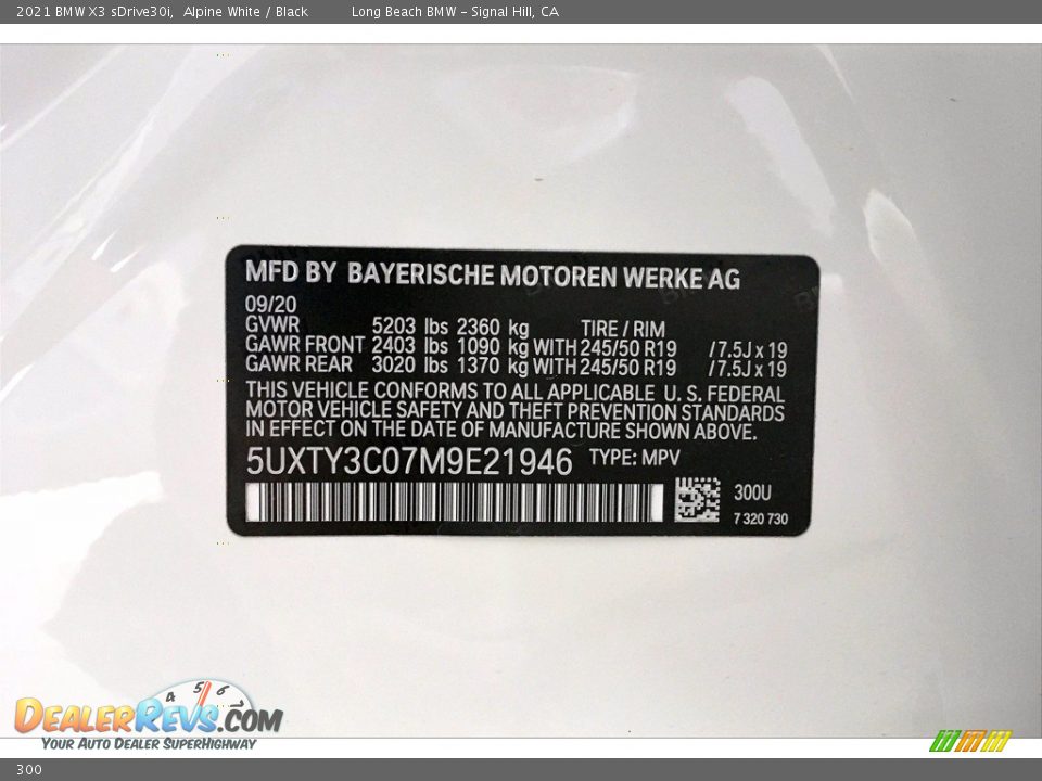 BMW Color Code 300 Alpine White