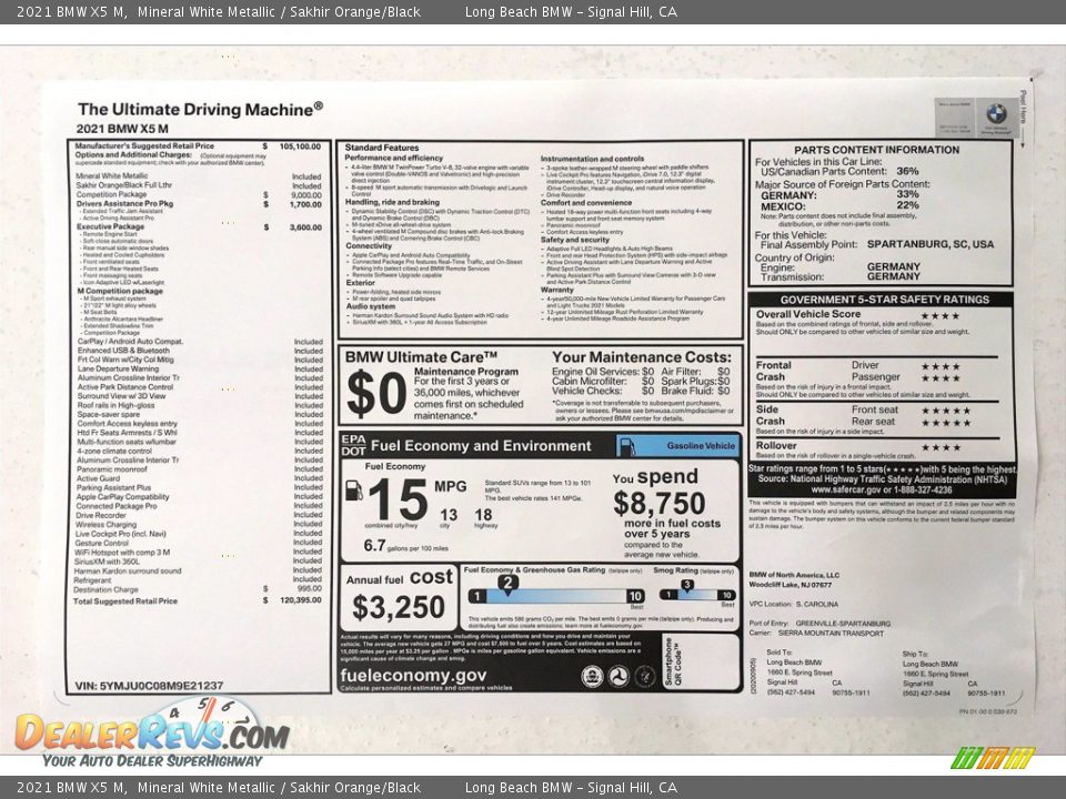 2021 BMW X5 M  Window Sticker Photo #17