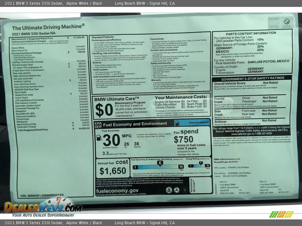 2021 BMW 3 Series 330i Sedan Window Sticker Photo #17